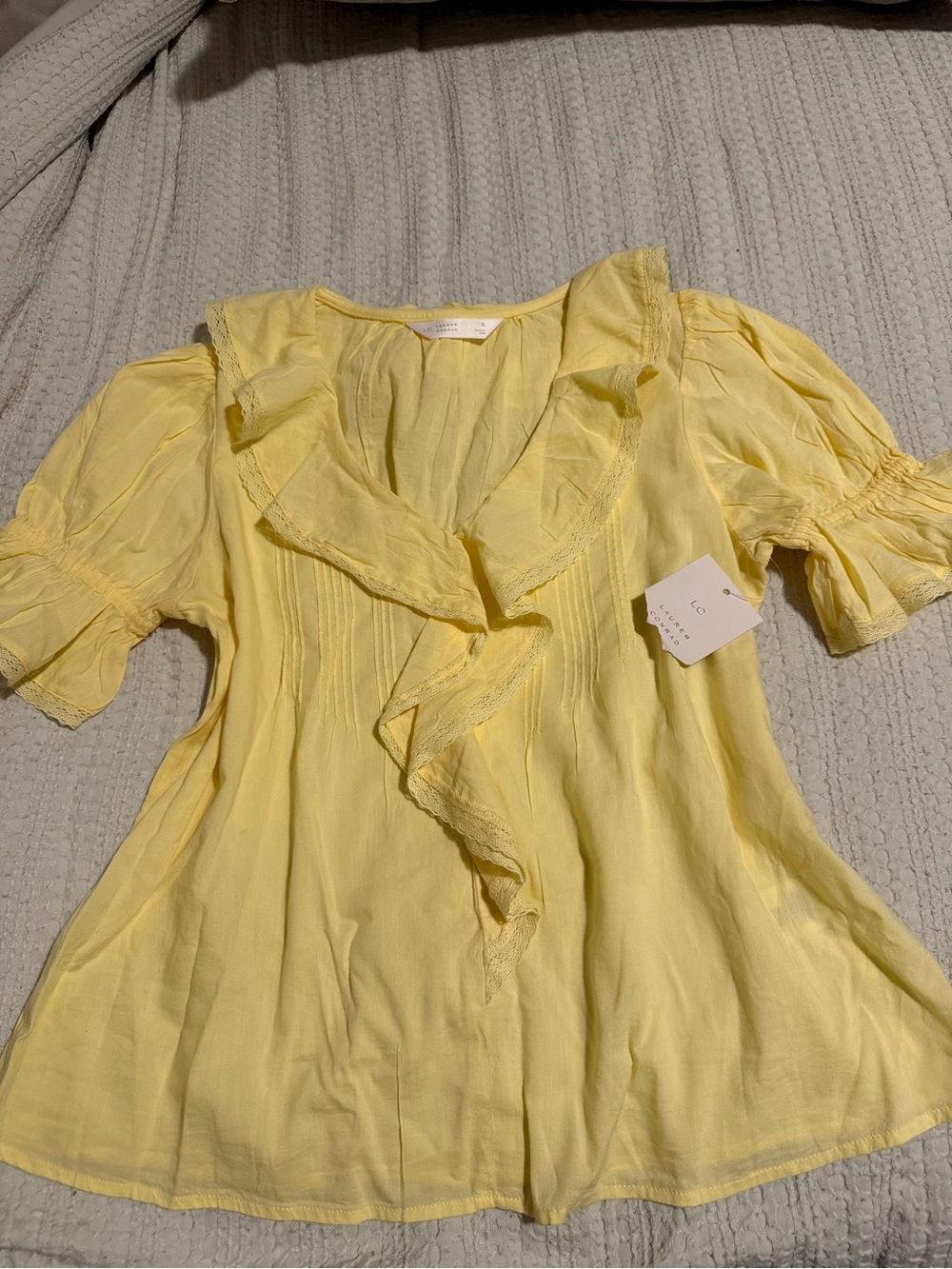 LC Lauren Conrad Light Yellow Ruffle V-Neck Blouse